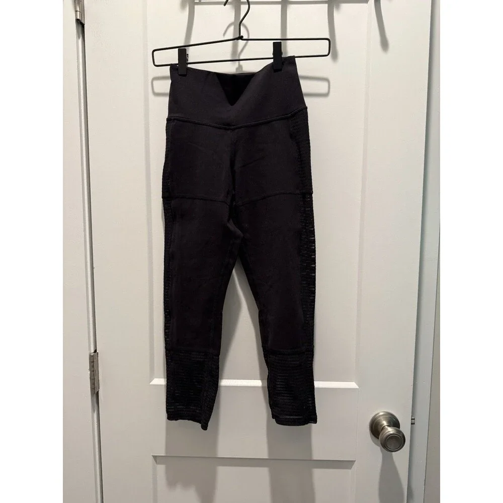 ALO YOGA Black Color Womens High Waist Mosaic Mesh Side Leggings XS RN#87370